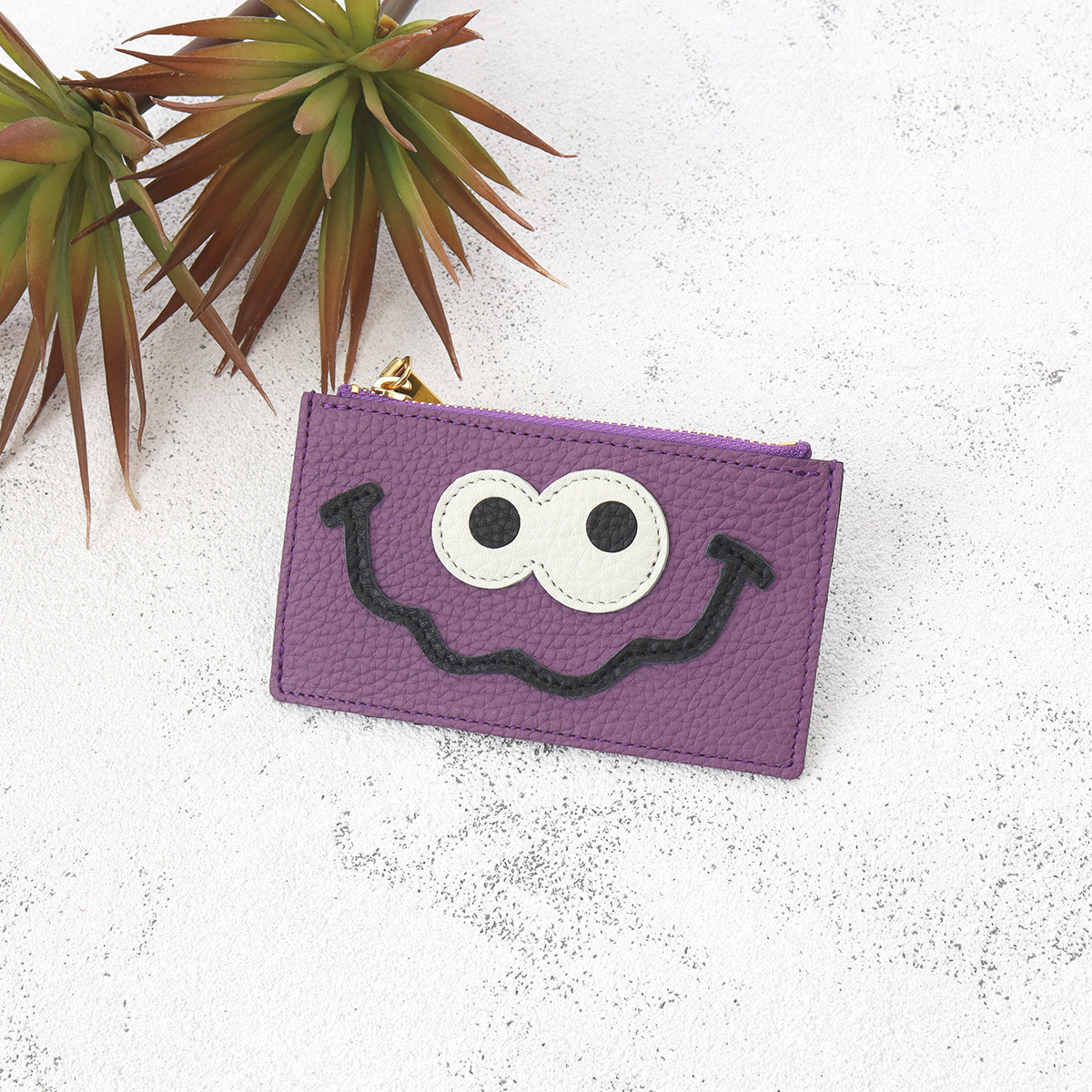 【パープル】思わず誰かに見せたくなる/身軽に時短決済♪最軽量のスマート財布/フラグメントケース【キョロメver.】