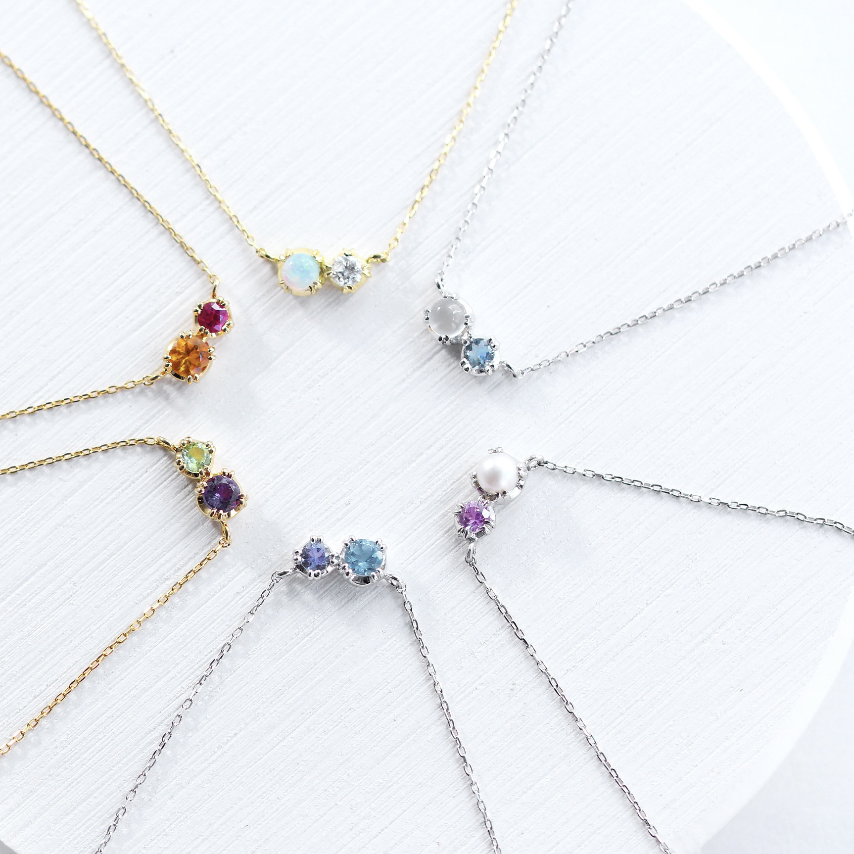 Kei.jewelry「W‐double‐」K18・PT900ネックレス　2つの石を組み合わせて作るオーダージュエリー