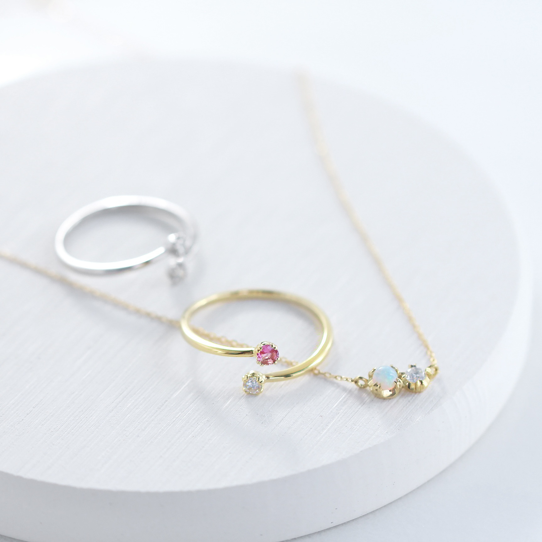 Kei.jewelry「W‐double‐」K18・PT900ネックレス　2つの石を組み合わせて作るオーダージュエリー