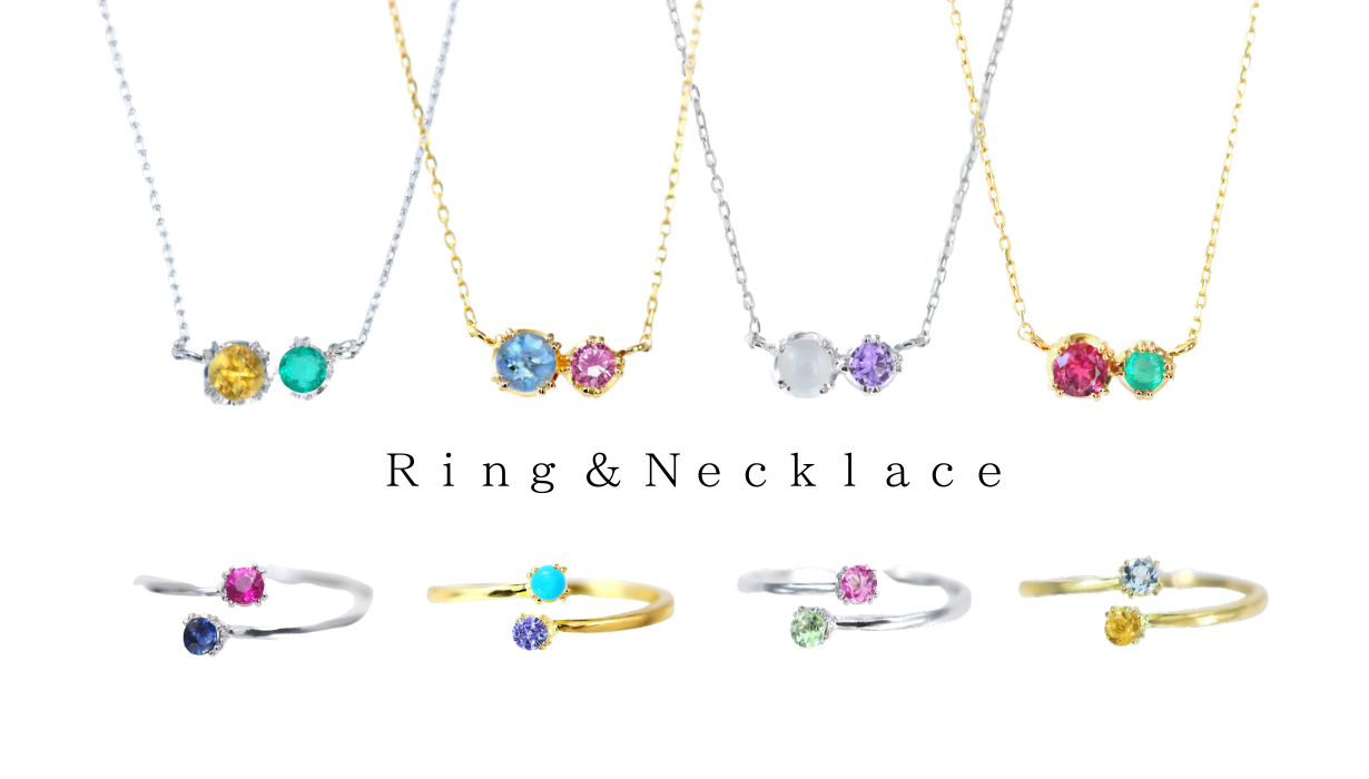 Kei.jewelry「W‐double‐」K18・PT900ネックレス　2つの石を組み合わせて作るオーダージュエリー