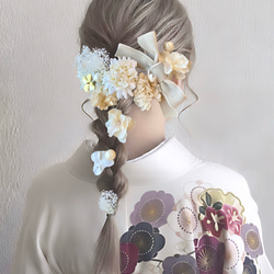 成人式 髪飾り ホワイトベロアリボン クリームホワイトパール 成人式用