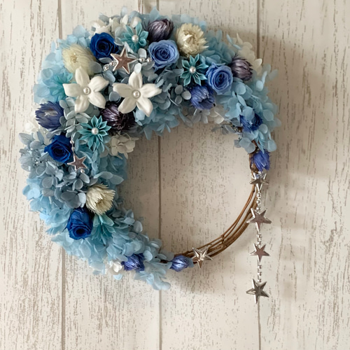 受注制作] スカイブルー三日月リース✤星に願いを～✤プリザーブド