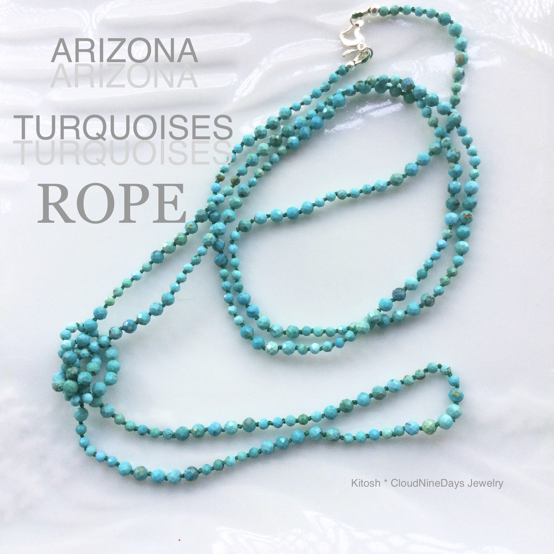 残1✳︎アリゾナターコイズオールノットロープ120cm  SLV　⚫︎繊細さと爽やかな野生味　⚫︎3way優秀ロング