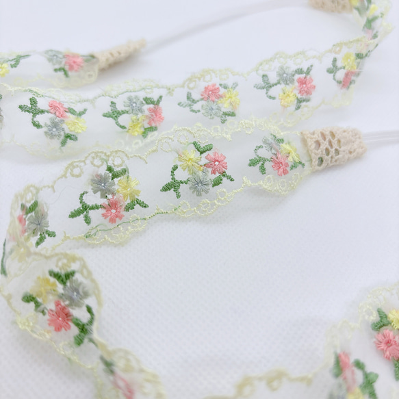 レース刺繍のカラフルフラワーヘアバンド【ベビー・キッズ】 2枚目の画像