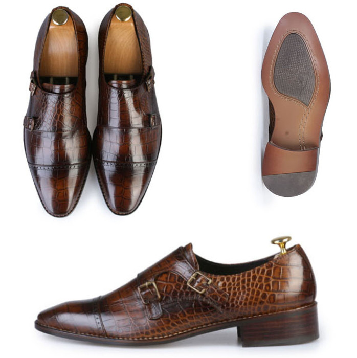 クロコ型押し モンクシューズ ビジネスシューズオックスフォード 本革シューズ  本革 オーダーシューズ jmv