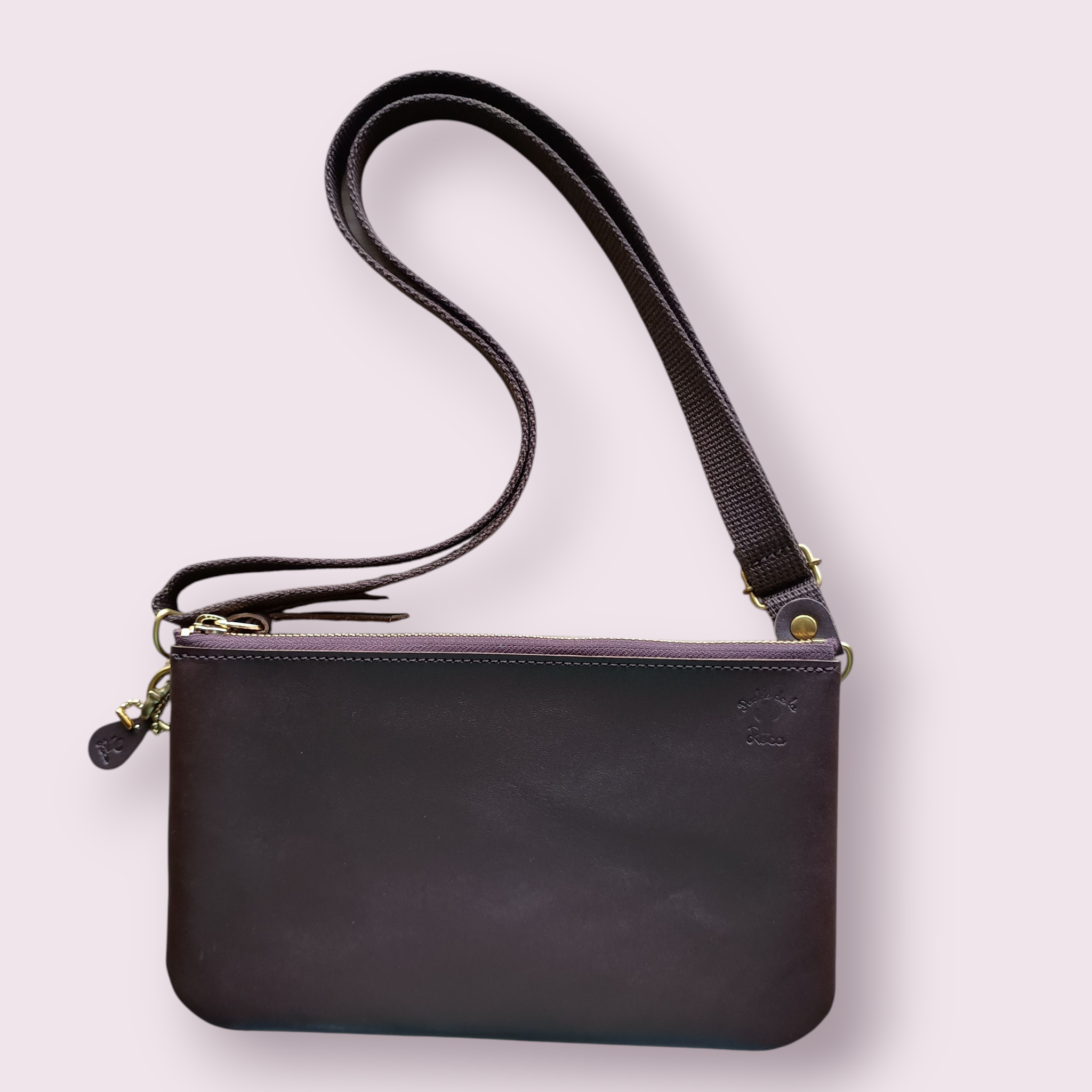 2way サコッシュバッグ 横型 ミニショルダーバッグ ダークブラウン 焦茶 クラッチバッグ  ファスナー