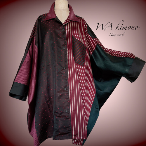 男女兼用 パッチワーク ドルマンシャツ フリーサイズ ビッグシャツ  