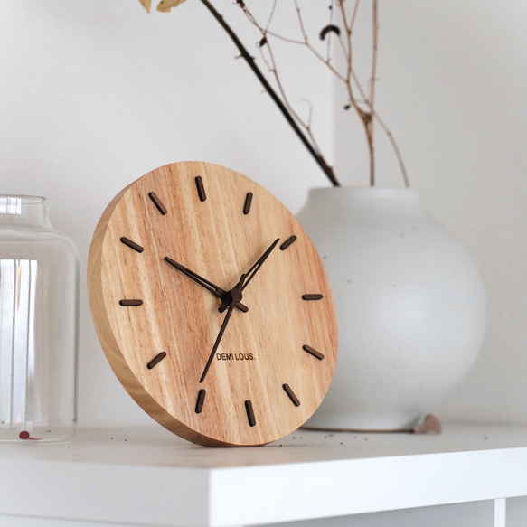 木製 掛け時計 置き時計 22cm 掛け置き兼用 静音 ナチュラル 掛け時計