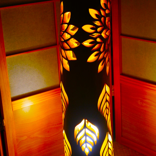 ◇全面彫◇竹灯り・竹あかり・竹灯籠 ～～ 癒しの灯り ☆太陽の葉