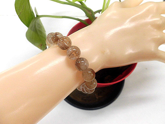 天然石 ルチルクォーツ11.4mm～11.8mm玉ブレスレット 内周18.2cm　 240101595