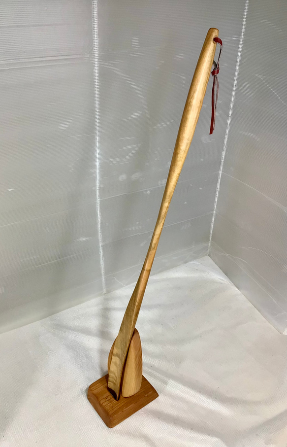 天然木 けやき 長い靴べら／けやきスタンドセット 一点物 手造り