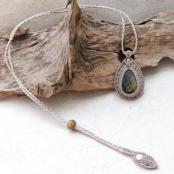 タイガーアイ天然石マクラメネックレスmac387エスニックアジアンエキゾチックなアレルギーフリーアクセサリー 5枚目の画像