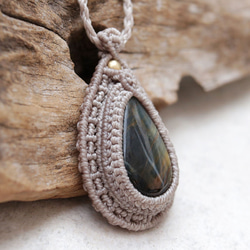 タイガーアイ天然石マクラメネックレスmac387エスニックアジアンエキゾチックなアレルギーフリーアクセサリー 3枚目の画像