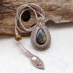 タイガーアイ天然石マクラメネックレスmac387エスニックアジアンエキゾチックなアレルギーフリーアクセサリー 8枚目の画像