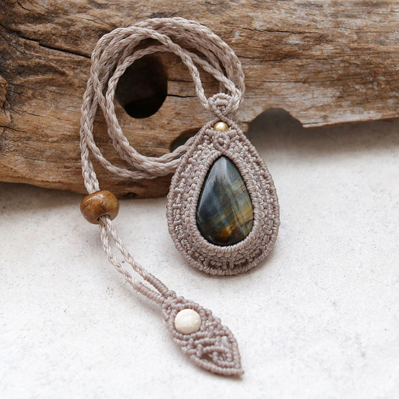 タイガーアイ天然石マクラメネックレスmac387エスニックアジアンエキゾチックなアレルギーフリーアクセサリー 8枚目の画像