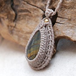 タイガーアイ天然石マクラメネックレスmac387エスニックアジアンエキゾチックなアレルギーフリーアクセサリー 4枚目の画像