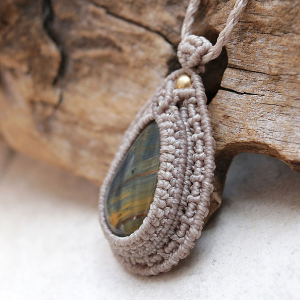 タイガーアイ天然石マクラメネックレスmac387エスニックアジアンエキゾチックなアレルギーフリーアクセサリー 4枚目の画像