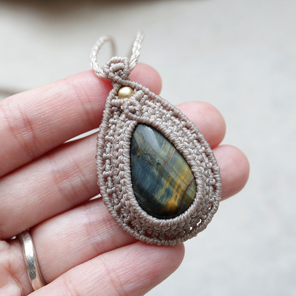 タイガーアイ天然石マクラメネックレスmac387エスニックアジアンエキゾチックなアレルギーフリーアクセサリー 12枚目の画像