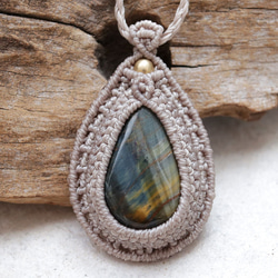 タイガーアイ天然石マクラメネックレスmac387エスニックアジアンエキゾチックなアレルギーフリーアクセサリー 2枚目の画像