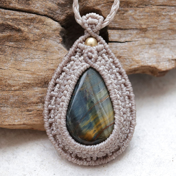 タイガーアイ天然石マクラメネックレスmac387エスニックアジアンエキゾチックなアレルギーフリーアクセサリー 2枚目の画像