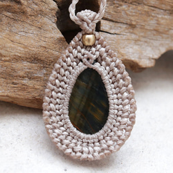 タイガーアイ天然石マクラメネックレスmac387エスニックアジアンエキゾチックなアレルギーフリーアクセサリー 11枚目の画像