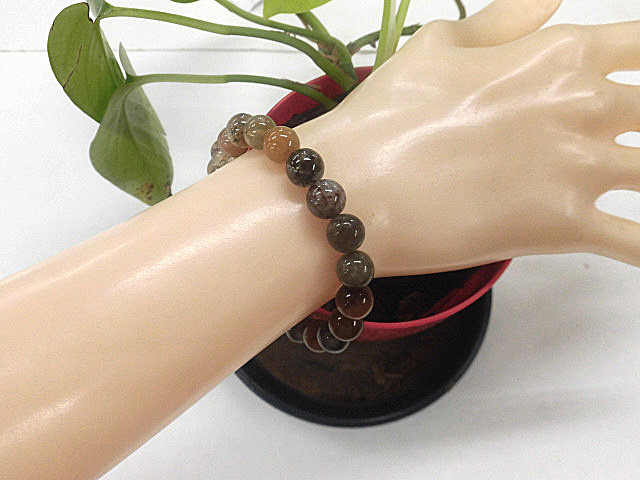 天然石 ルチルクォーツ9.1mm～9.8mm玉ブレスレット 内周18.7cm 　240101596