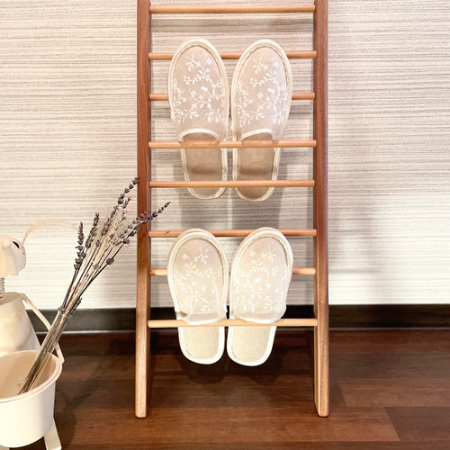 壁に立てかけるスリッパラック＊ウォールナット材＊】4足分／省