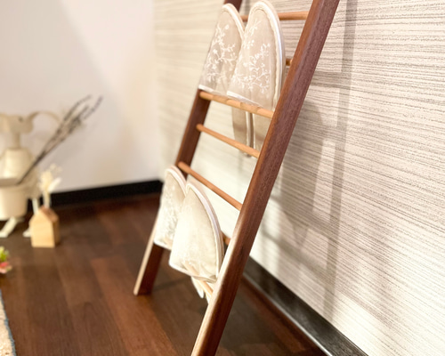 壁に立てかけるスリッパラック＊ウォールナット材＊】4足分／省