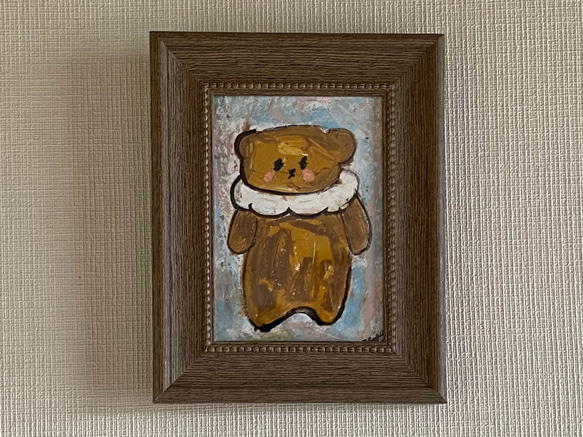 絵画。原画【クリスマスを迎えて可愛い熊ちゃん】 絵画。原画【かわいい熊ちゃんはよだれタオルをかぶっている