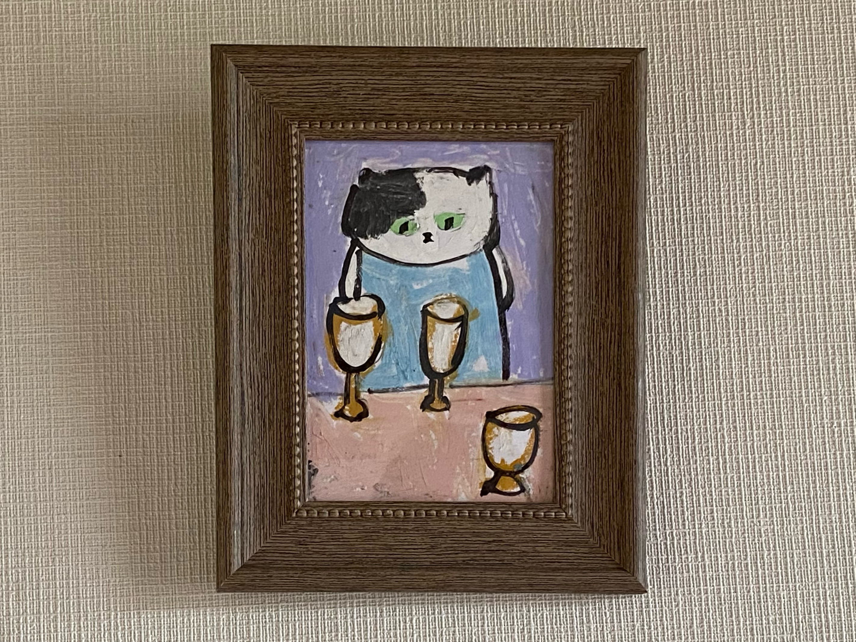 絵画。原画【ワイングラスが好きな猫】 8,030円