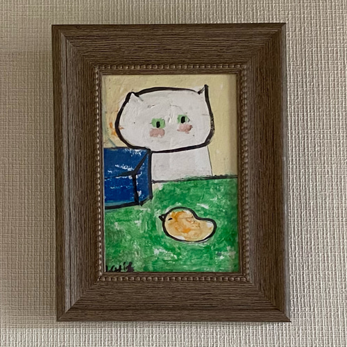 絵画。原画【白い猫のいろいろなおもちゃの箱】 絵画 アカザ麦 通販