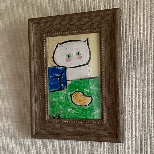 絵画　仔猫 絵画。原画【白い猫のいろいろなおもちゃの箱】 絵画 アカザ麦 通販
