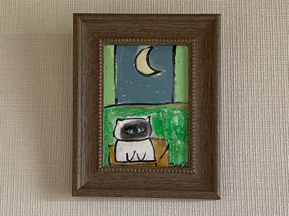 絵画。原画【シャム猫はダンボール箱の中に隠れるのが好きだ】 絵画