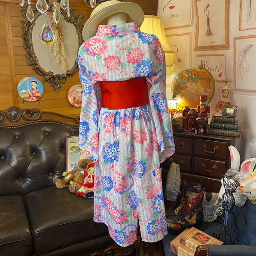 雪花絞り★褒められワンピース　着物リメイク 浴衣リメイク　ワンピース　手染め 和洋折衷 絞り浴衣 リメイク ワンピース ドレス 帯サッシュ