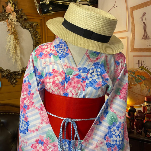 和洋折衷 浴衣 リメイク ワンピース ドレス 帯サッシュベルト 可愛い  