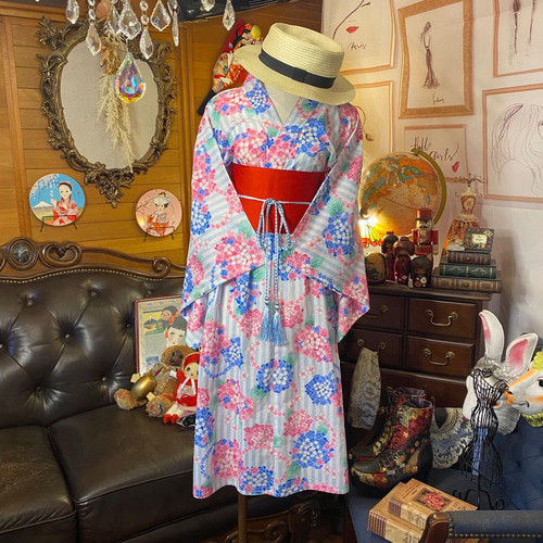 和洋折衷 浴衣 リメイク ワンピース ドレス 帯サッシュベルト