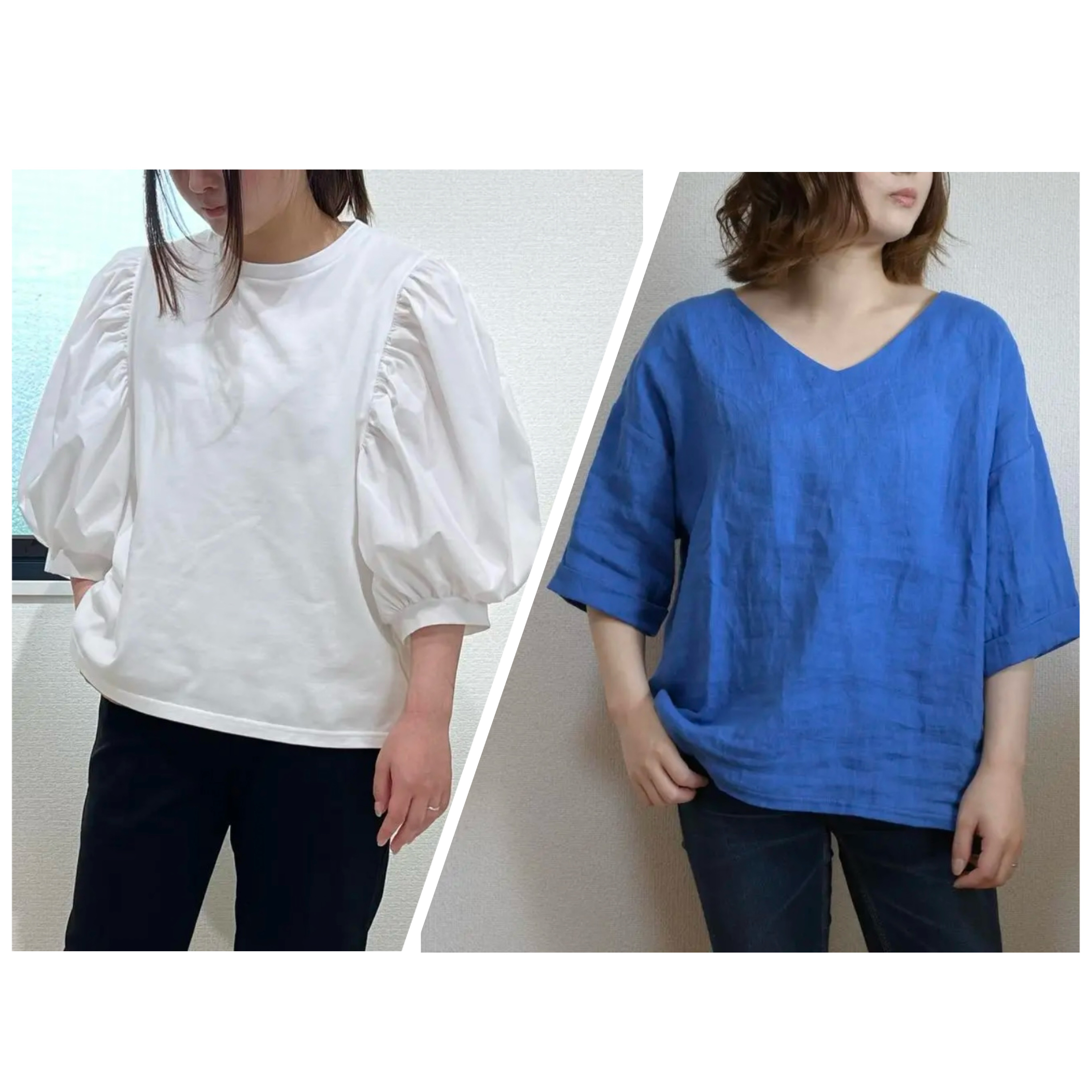 【夏の福袋】日本製　ブラウス　フレンチリネン100%  /  コットン100% バルーンスリーブブラウス　2着セット