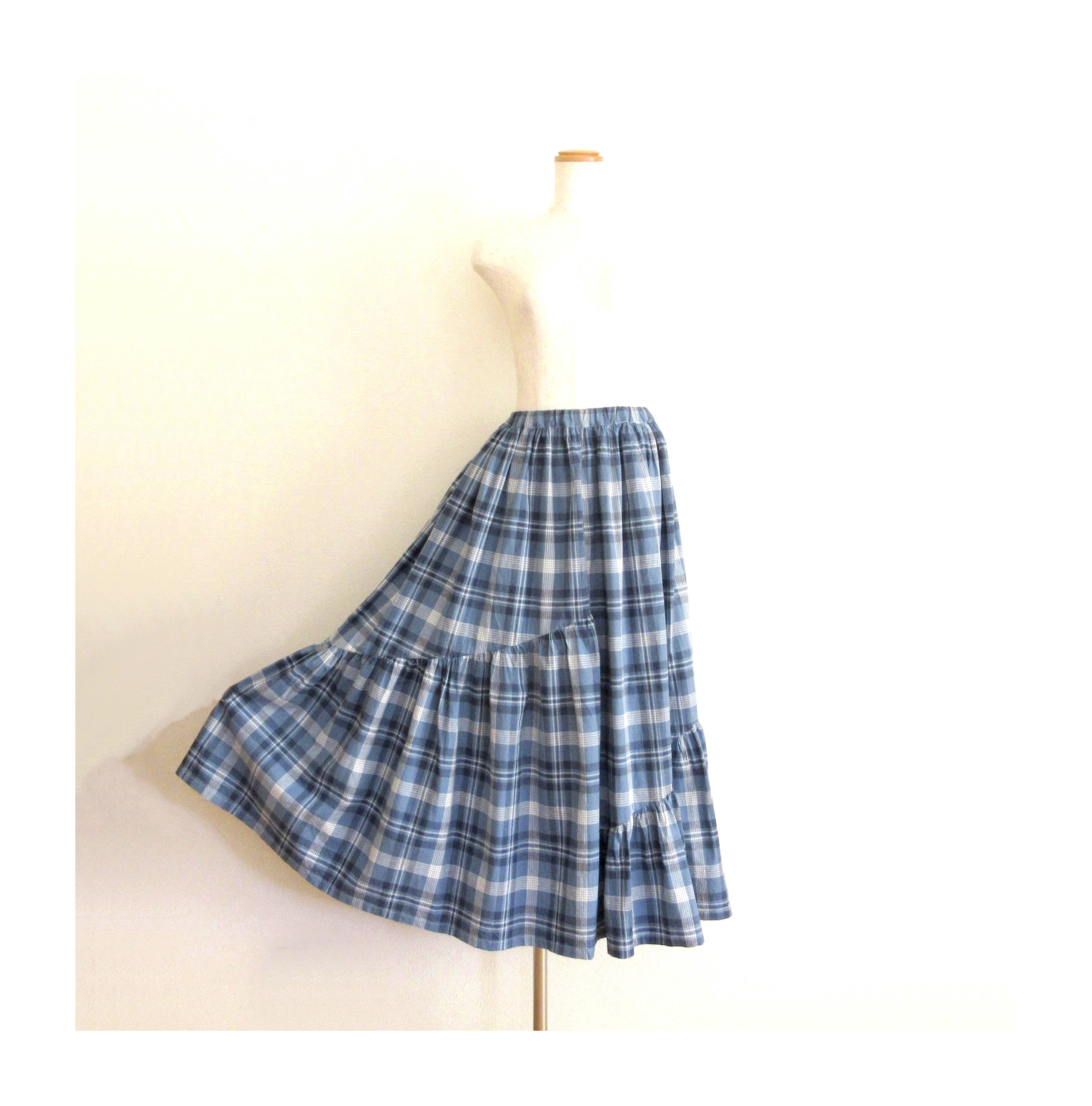 タータンチェック* アシンメトリーティアードスカート フレアスカート