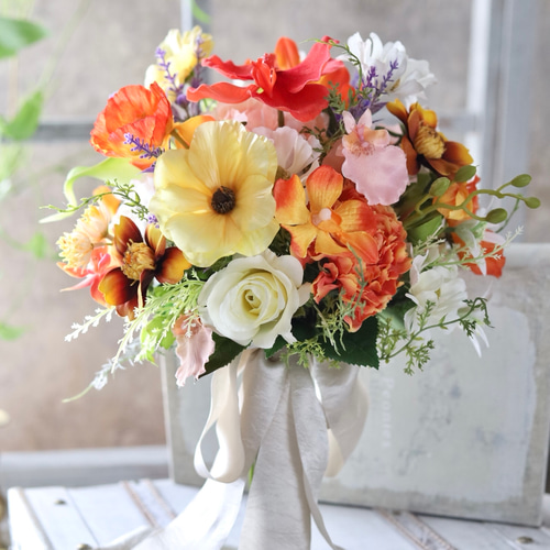 ブーケ・ブートニア MO MO アレックスブーケ111】ウエディングブーケ、カラフル、ビタミンカラー