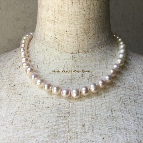 大粒淡水真珠のオールノットネックレス 気品ある輝き桜色の大粒真珠で 