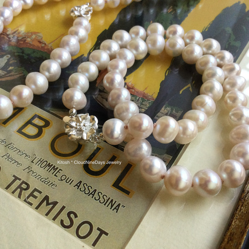 大粒淡水真珠のオールノットネックレス 気品ある輝き桜色の大粒真珠で 