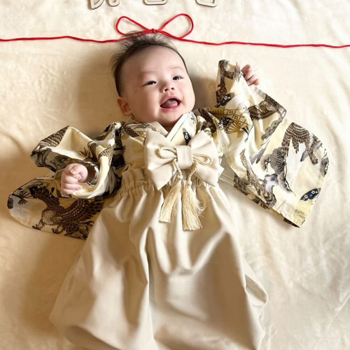 お宮参り・初節句に】洗えるベビー袴｜男の子用／花柄×グリーン