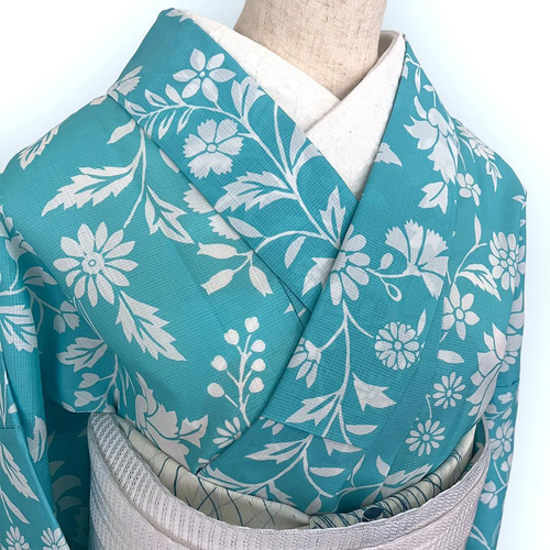 着物 単衣 夏きもの 浴衣 ターコイズに手染めのあざみ セオα 着物 単衣 夏きもの 浴衣 ターコイズに手染めのあざみ セオα