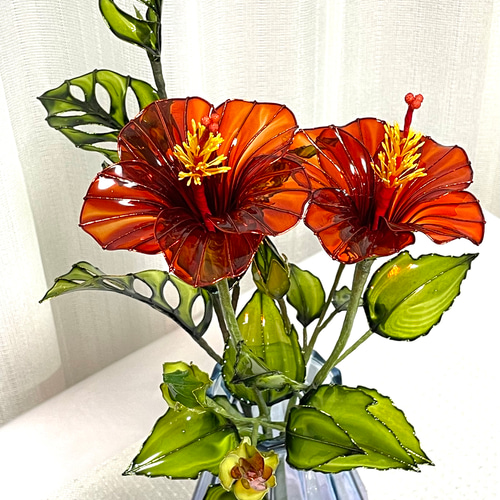 アメリカンフラワー 夏の花 ハイビスカスの造花 ～ディップ