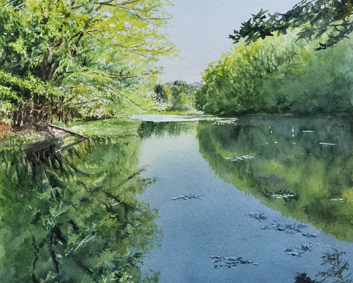 絵画 水彩画 風景画 画題「新緑を映す」 絵画 yamakasumi56 通販