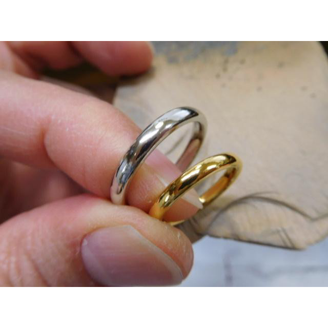 純金 純プラチナ 結婚指輪 鍛造 マリッジリング 24k 24金 k24 pt1000 甲丸 男性3mm 女性2.5mm