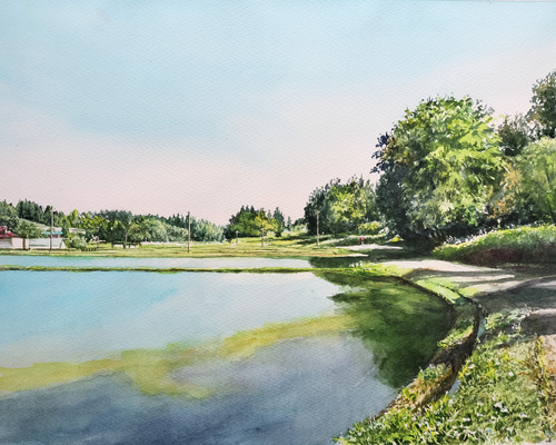 絵画 水彩画 風景画 画題「午後の影」 絵画 yamakasumi56 通販