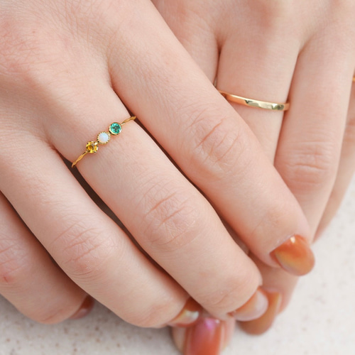 Kei.jewelry「trio」K10ホワイトゴールドリング 3つの石を