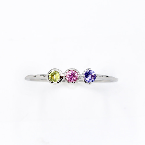 Kei.jewelry「trio」K10ホワイトゴールドリング 3つの石を組み合わせて 