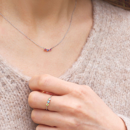 Kei.jewelry「trio」K10ホワイトゴールドリング 3つの石を組み合わせて 